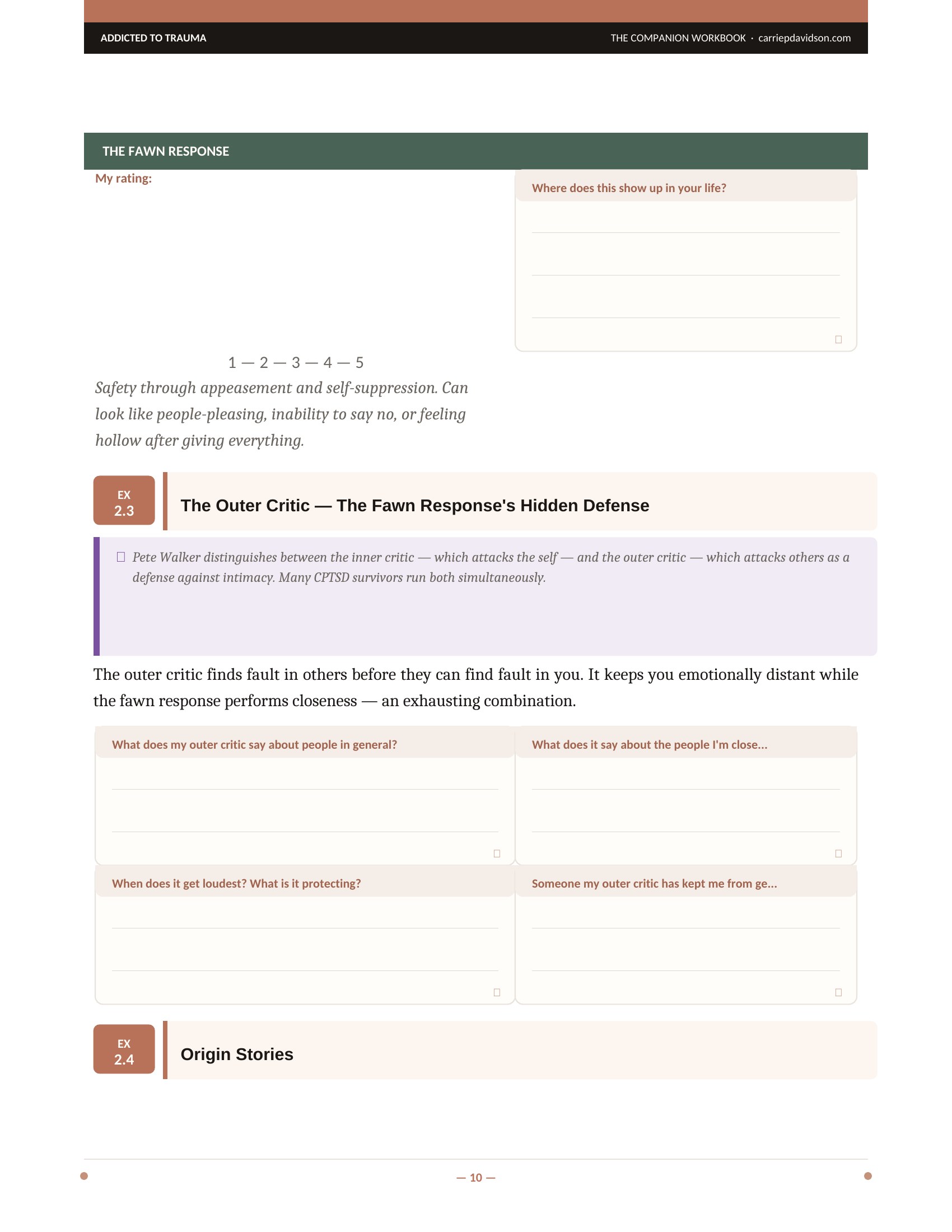An interior exercise page from the CPTSD Workbook